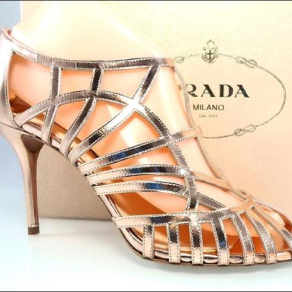 Prada Rose Gold Caged Sandals